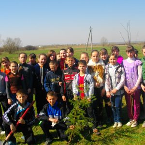 Школярі та їх наставники висаджують «дерева миру»