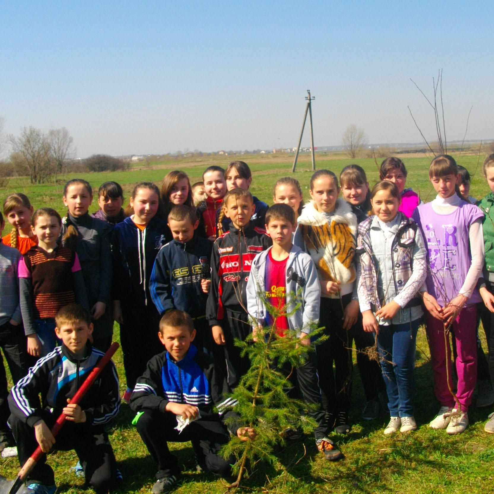 Школярі та їх наставники висаджують «дерева миру»