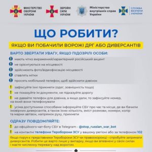 ЩО РОБИТИ? ЯКЩО ВИ ПОБАЧИЛИ ВОРОЖІ ДРГ АБО ДИВЕРСАНТІВ?
